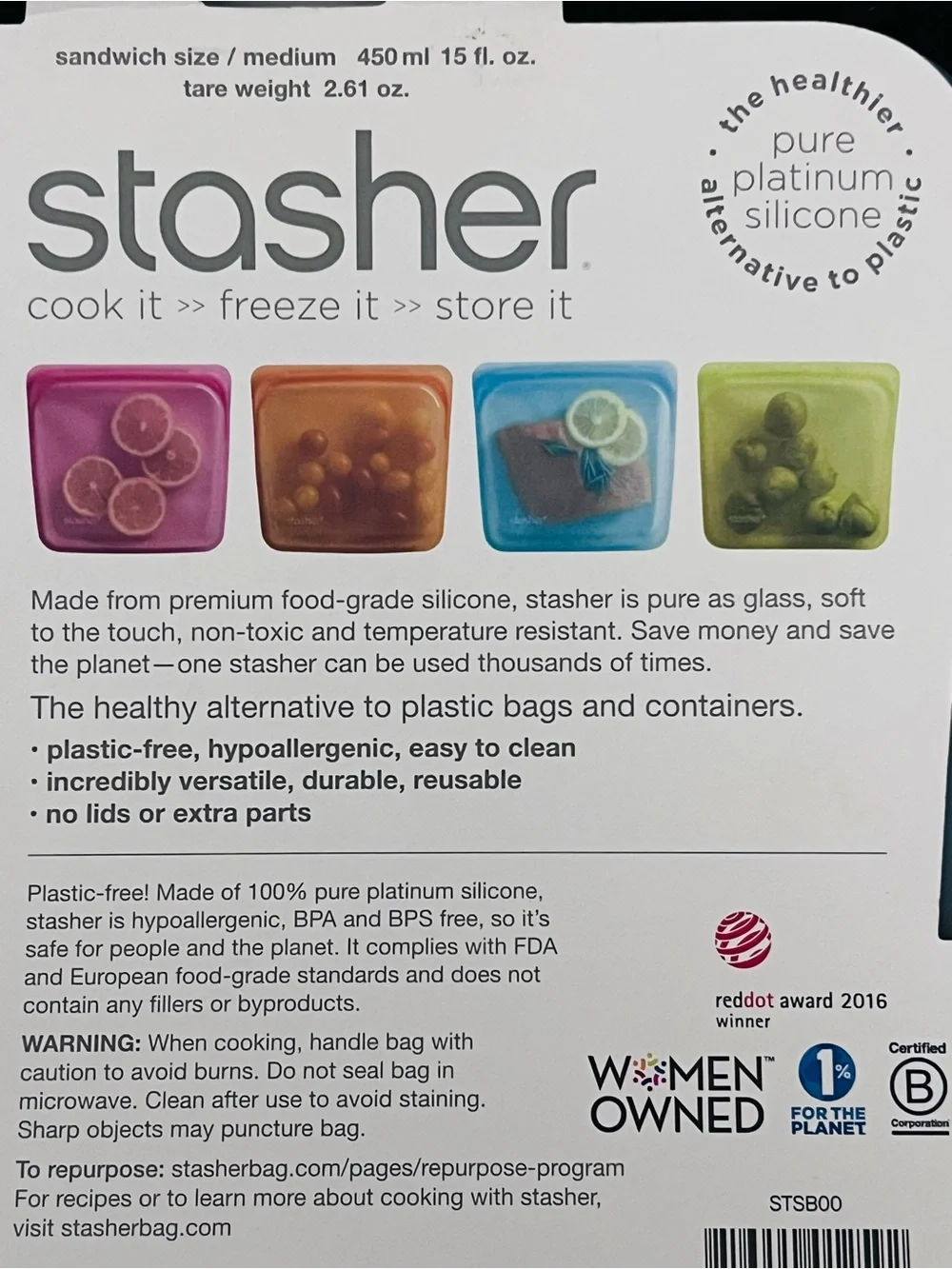 NWT • Stasher • Plastic-Free Reusable Silicone Storage Bag • Clear/White